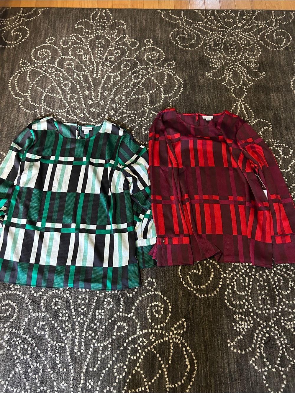 Liz Claiborne Kids Plaid Long-Sleeve Tops - Green & Red